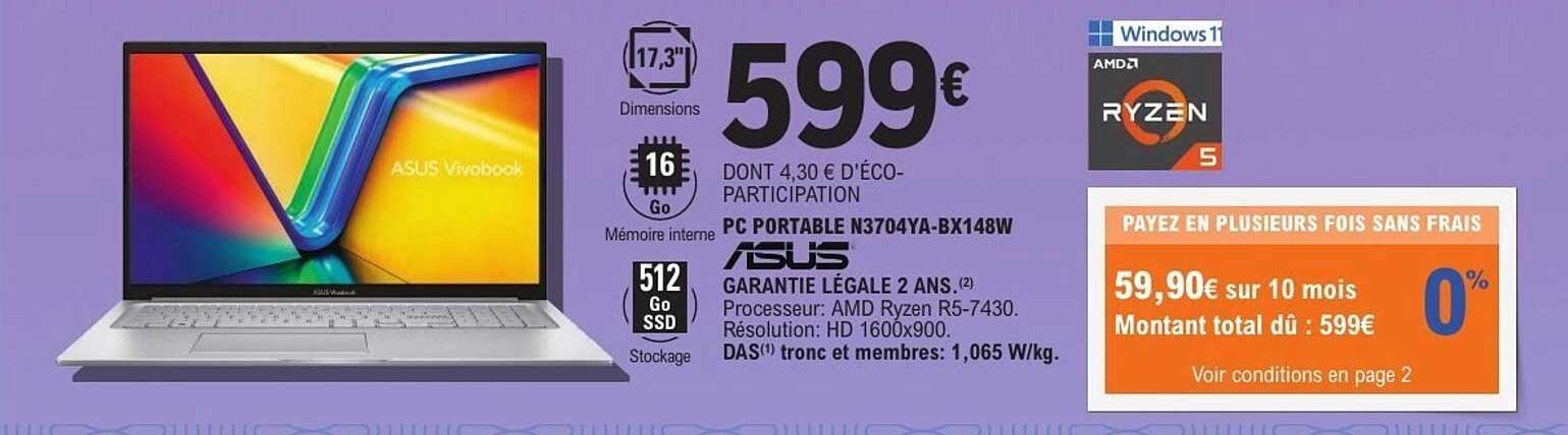 PC PORTABLE N3704YA-BX148W
