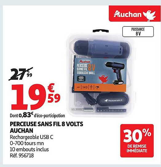 PERCEUSE SANS FIL 8 VOLTS AUCHAN