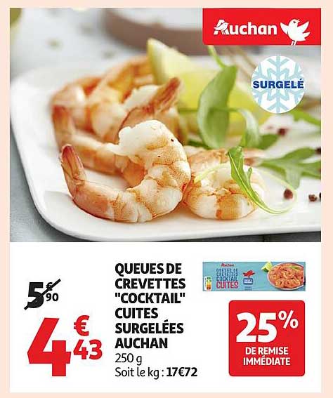 QUEUES DE CREVETTES "COCKTAIL" CUITES SURGELÉES AUCHAN