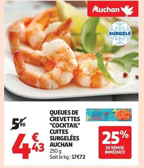 QUEUES DE CREVETTES "COCKTAIL" CUITES SURGELÉES AUCHAN