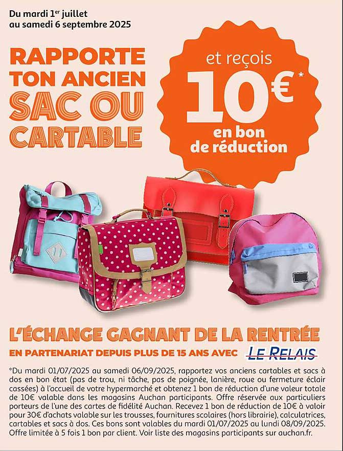 RAPPORTATE TON ANCIEN SAC OU CARTABLE