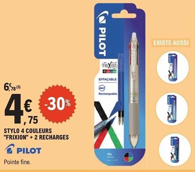 STYLO 4 COULEURS 'FRIXION' + 2 RECHARGES