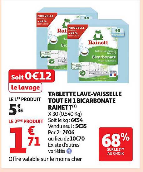 TABLETTE LAVE-VAISSELLE TOUT EN 1 BICARBONATE RAINETT