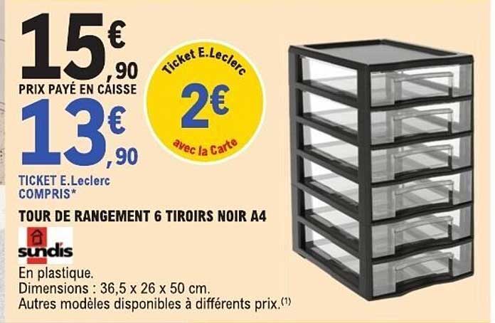 TOUR DE RANGEMENT 6 TIROIRS NOIR A4