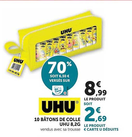 10 BÂTONS DE COLLE UHU 8,2G vendus avec sa trousse