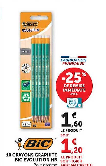 10 CRAYONS GRAPHITE BIC EVOLUTION HB