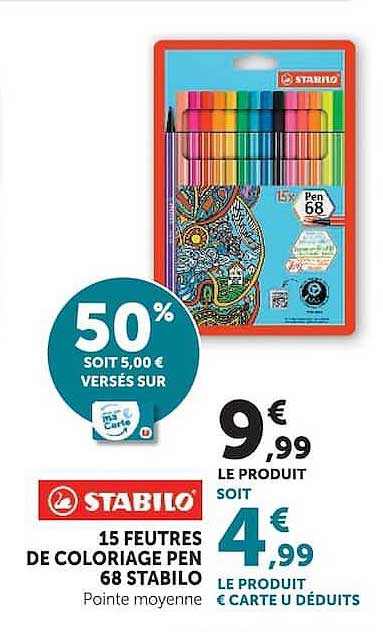 15 FEUTRES DE COLORIAGE PEN 68 STABILO