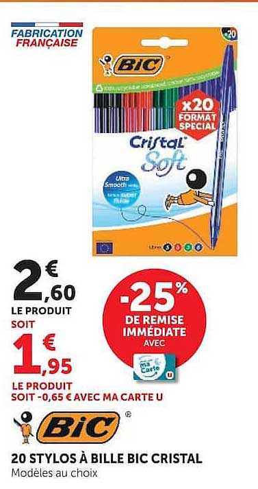 20 STYLOS À BILLE BIC CRISTAL