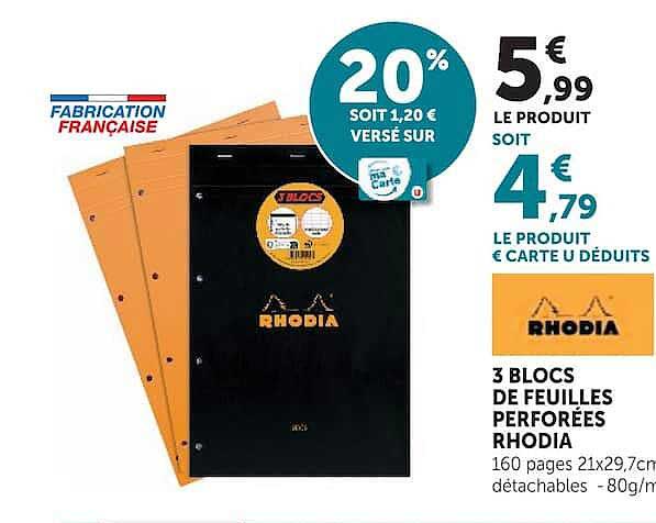 3 BLOCS DE FEUILLES PERFORÉES RHODIA