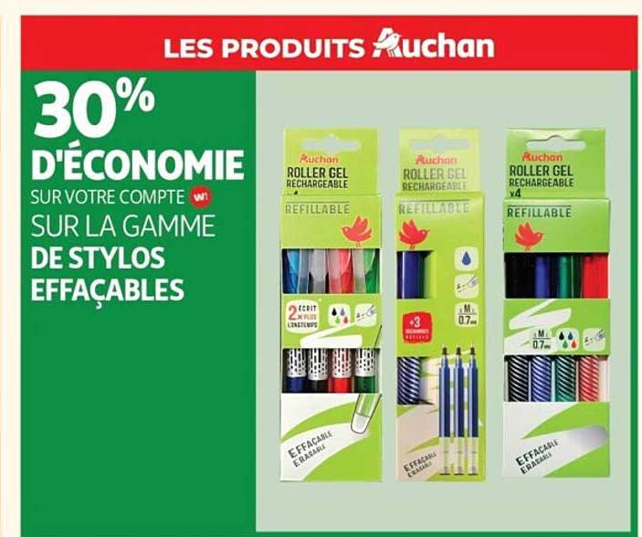 30% D'ÉCONOMIE SUR VOTRE COMPTE W1 SUR LA GAMME DE STYLOS EFFAÇABLES