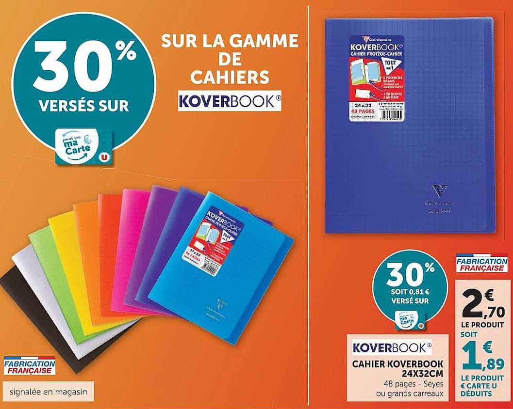 30% VERSÉS SUR SUR LA GAMME DE CAHIERS KOVERBOOK