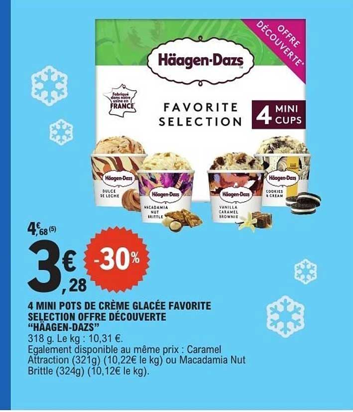 4 MINI POTS DE CRÈME GLACÉE FAVORITE SELECTION OFFRE DÉCOUVERTE "HÄAGEN-DAZS"