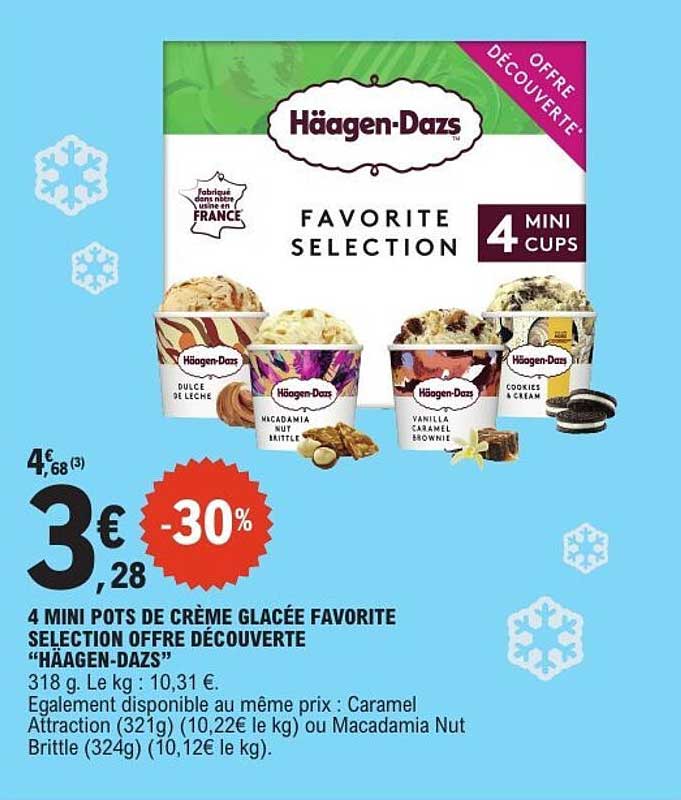 4 MINI POTS DE CRÈME GLACÉE FAVORITE SELECTION OFFRE DÉCOUVERTE “HÄAGEN-DAZS”