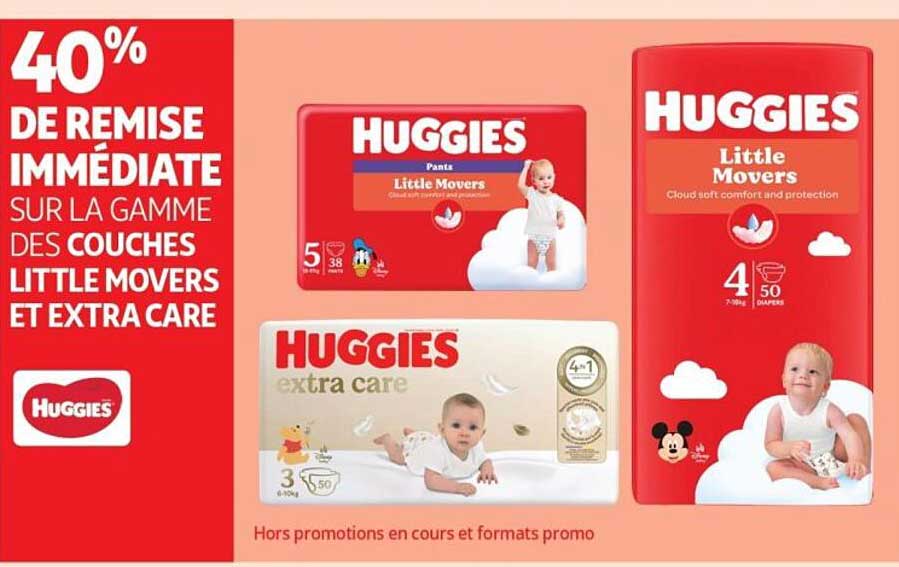 40% DE REMISE IMMÉDIATE SUR LA GAMME DES COUCHES LITTLE MOVERS ET EXTRA CARE