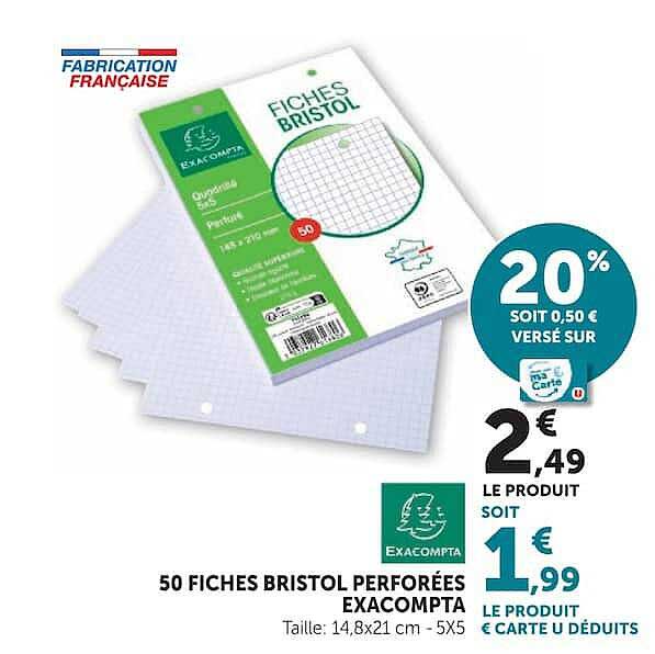 50 FICHES BRISTOL PERFORÉES EXACOMPTA
