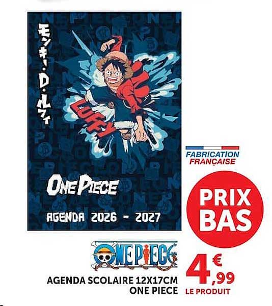 AGENDA SCOLAIRE 12X17CM ONE PIECE
