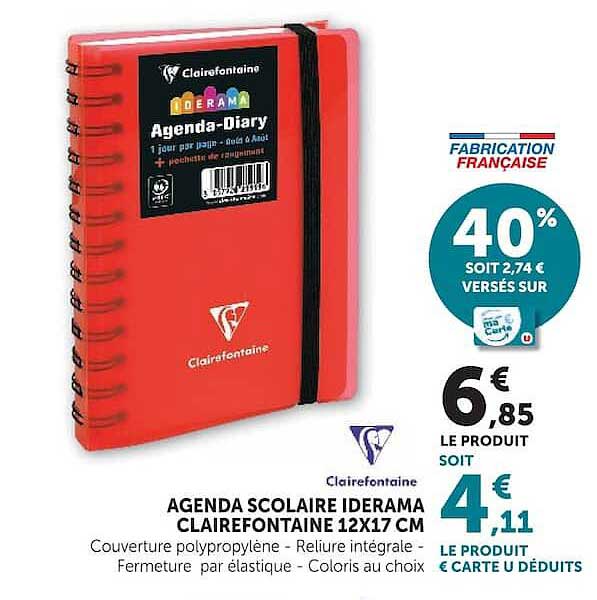 AGENDA SCOLAIRE IDERAMA CLAIREFONTAINE 12X17 CM