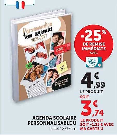AGENGDA SCOLAIRE PERSONNALISABLE U