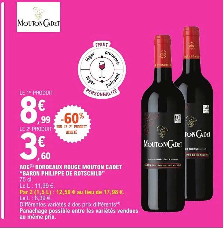 AOC Bordeaux rouge Mouton Cadet “Baron Philippe de Rothschild” 75 cl