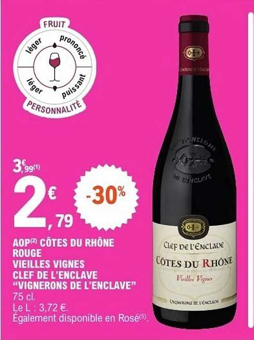 AOP CÔTES DU RHONE ROUGE VIEILLES VIGNES CLEF DE L'ENCLAVE “VIGNERONS DE L'ENCLAVE” 75 cl.