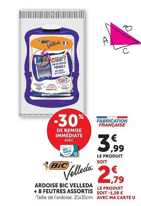 ARDOISE BIC VELLEDA + 8 FEUTRES ASSORTIS