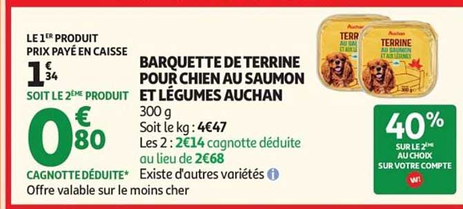 BAROUETTE DE TERRINE POUR CHIEN AU SAUMON ET LÉGUMES AUCHAN