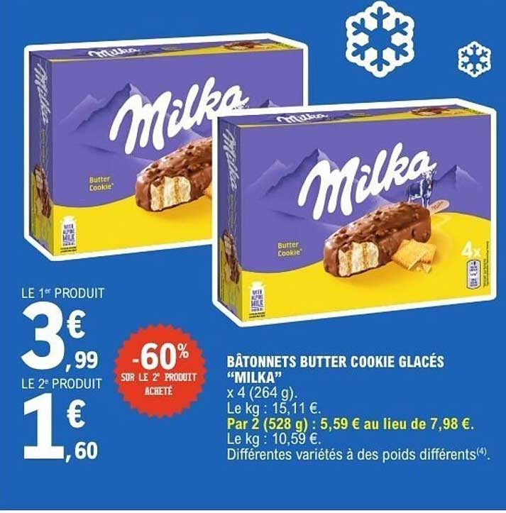 BÂTONNETS BUTTER COOKIE GLACÉS “MILKA” x 4 (264 g)