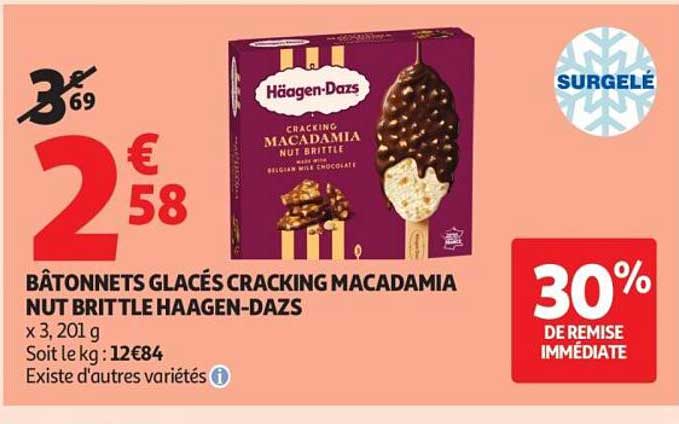 BÂTONNETS GLACÉS CRACKING MACADAMIA NUT BRITTLE HAAGEN-DAZS