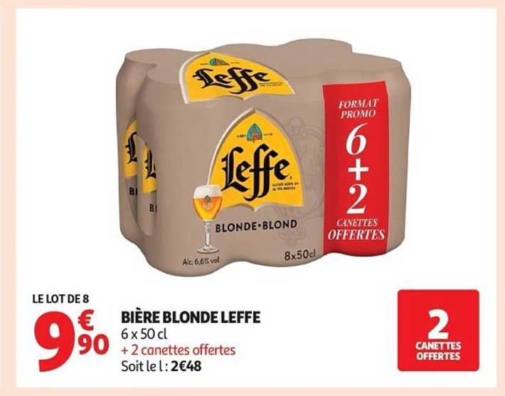 BIÈRE BLONDE LEFFE 6 x 50 cl + 2 canettes offertes