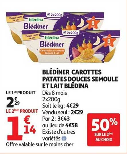 BLÉDINA CAROTTES PATATES DOUCES SEMOULE ET LAIT BLÉDINA