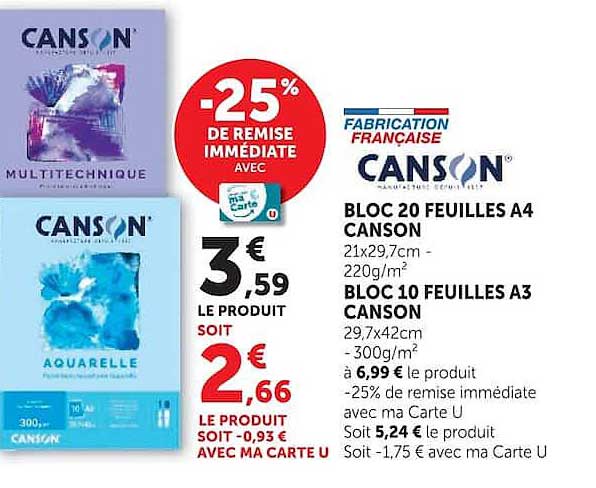 BLOC 20 FEUILLES A4 CANSON