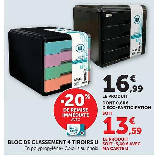 BLOC DE CLASSEMENT 4 TIROIRS U