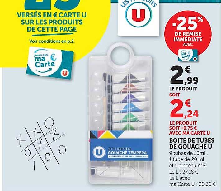 BOITE DE TUBES DE GOUACHE U