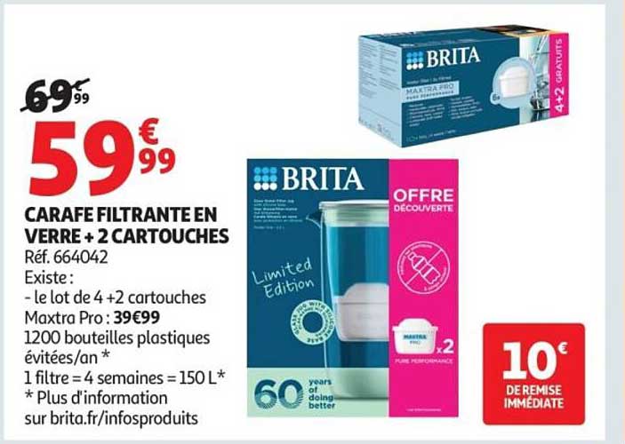 CARAFFE FILTRANTE EN VERRE + 2 CARTOUCHES