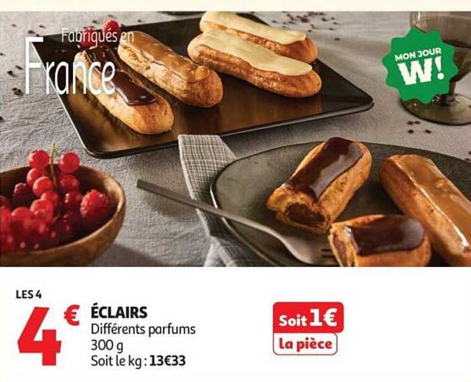 ÉCLAIRS Différents parfums 300 g Soit le kg : 13€33