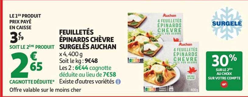 FEUILLETÉS ÉPINARDS CHÈVRE SURGELÉS AUCHAN
