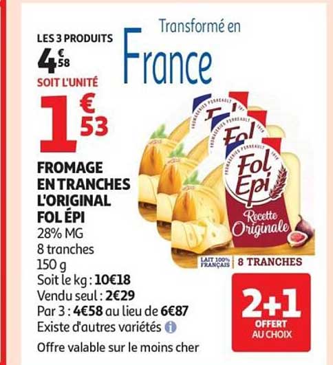 FROMAGE EN TRANCHES L’ORIGINAL FOL EPI 28% MG 8 tranches 150 g