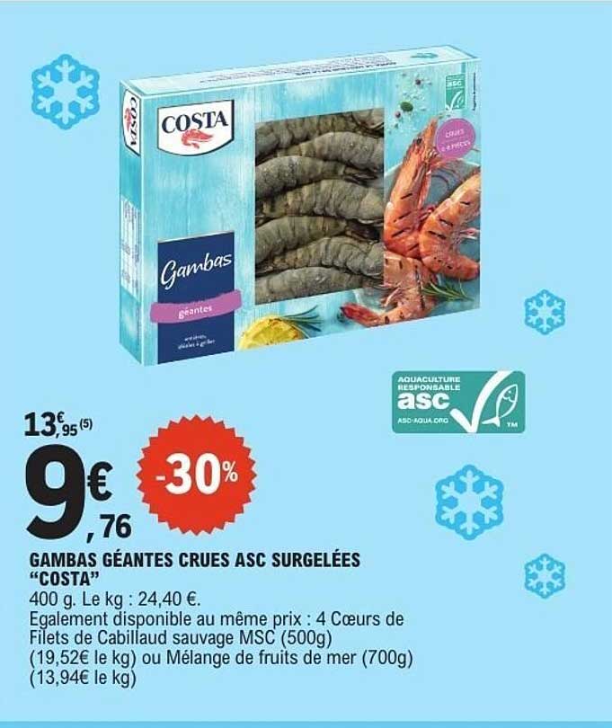 GAMBAS GÉANTES CRUES ASC SURGELÉES “COSTA”
