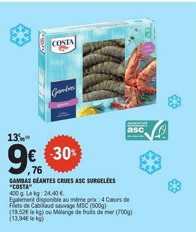 GAMBAS GÉANTES CRUES ASC SURGELÉES “COSTA”