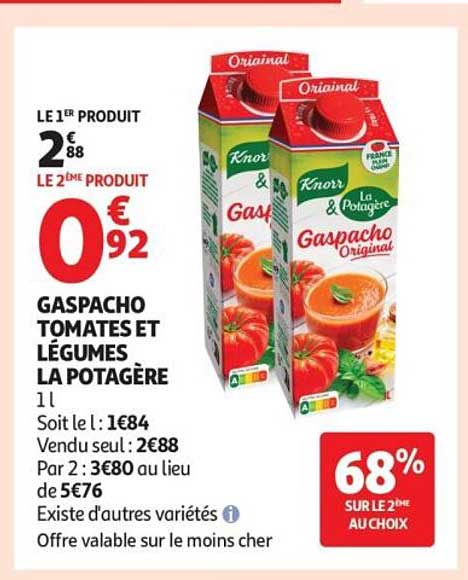 GASPACHO TOMATES ET LÉGUMES LA POTAGÈRE 1L