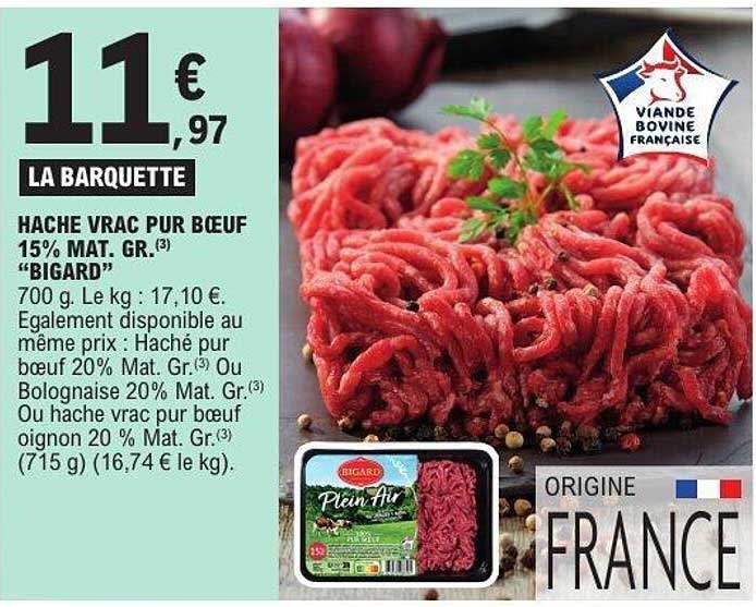 HACHE VRAC PUR BŒUF 15% MAT. GR. "BIGARD"