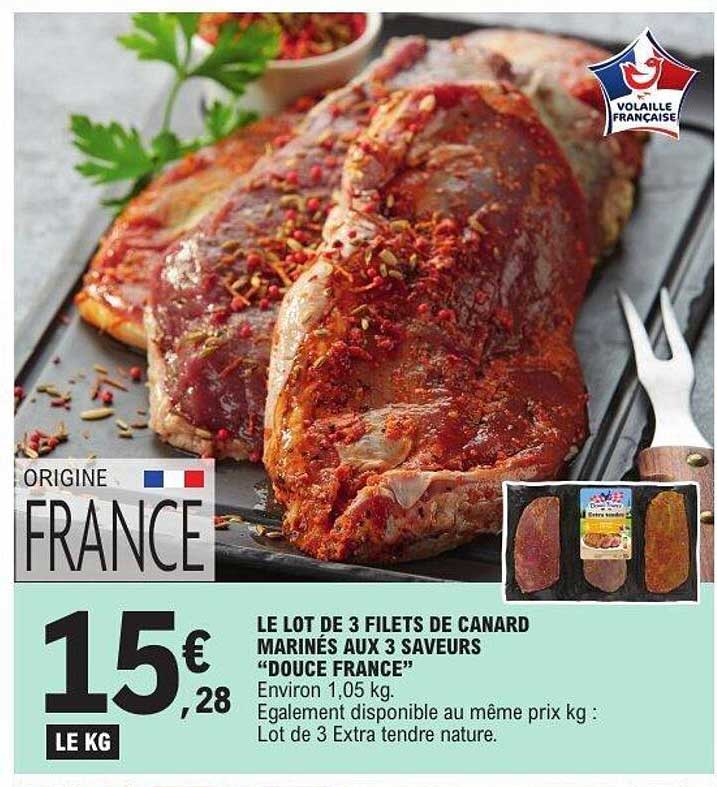 LE LOT DE 3 FILETS DE CANARD MARINÉS AUX 3 SAVEURS “DOUCE FRANCE”