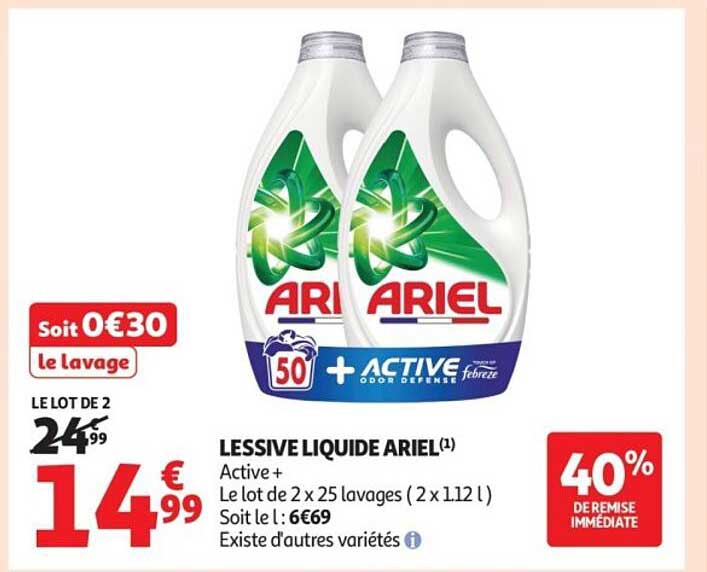 LESSIVE LIQUIDE ARIEL(1) Active + Le lot de 2 x 25 lavages (2 x 1L2 L)