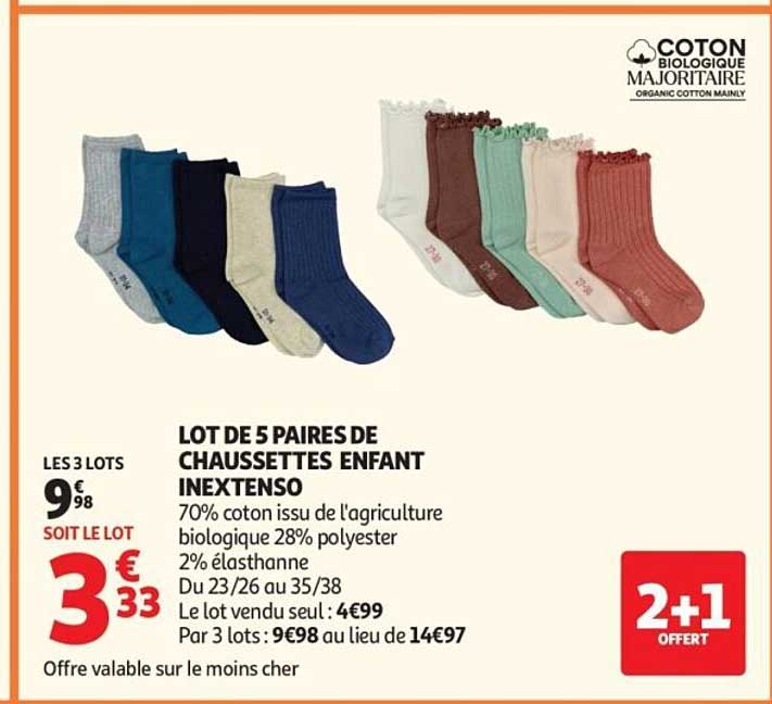 LOT DE 5 PAIRES DE CHAUSSETTES ENFANT INEXTENSO