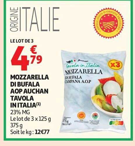 MOZZARELLA DI BUFALA AOP AUCHAN TAVOLA IN ITALIA