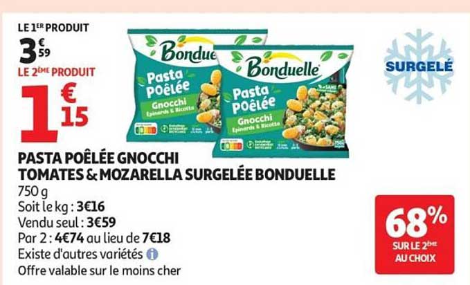 PASTA POÊLÉE GNOCCHI TOMATES & MOZARELLA SURGELÉE BONDUELLE