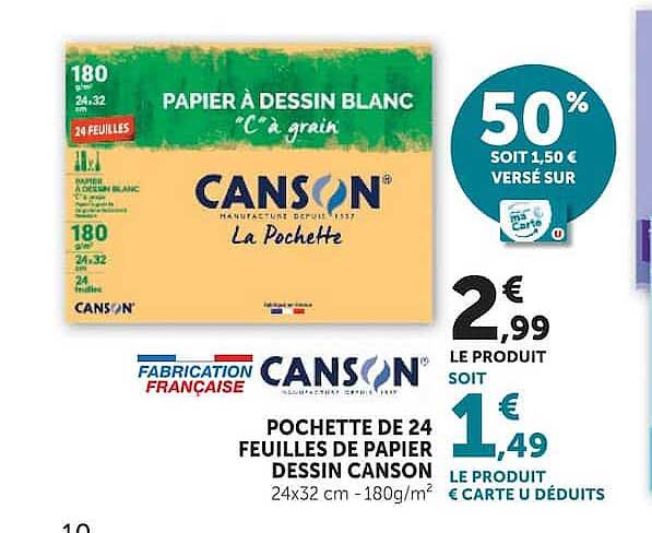 POCHETTE DE 24 FEUILLES DE PAPIER DESSIN CANSON