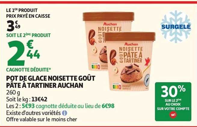 POT DE GLACE NOISETTE GOÛT PÂTE À TARTINER AUCHAN