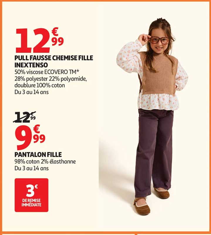 PULL FAUSSE CHEMISE FILLE INEXTENSO