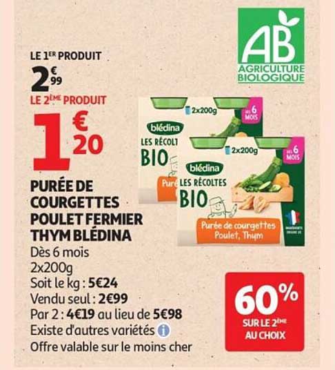 PURÉE DE COURGETTES POULET FERMIER THYM BLÉDINA